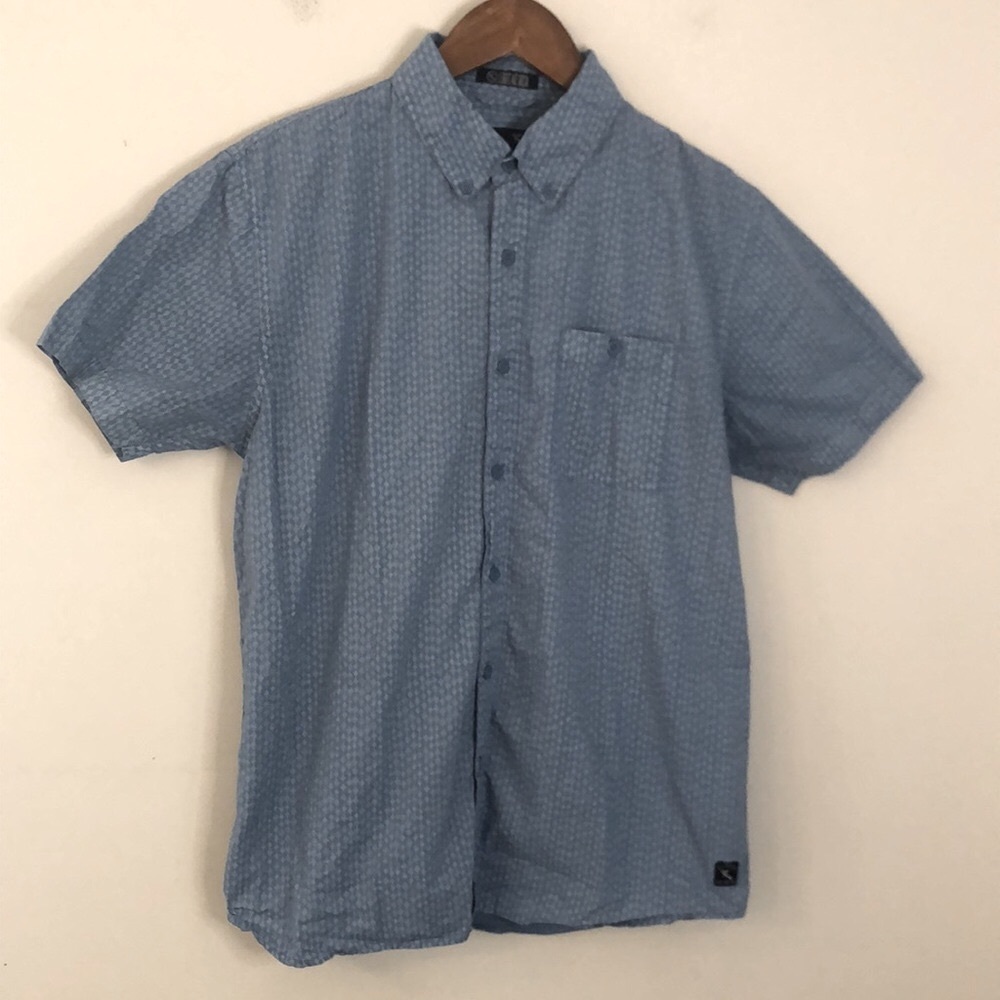 Lost at Sea casual cotton short sleeve button blue white Geometric design pocket